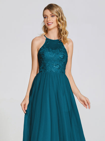 Destiny Lace Halter Tulle Bridesmaid Dress