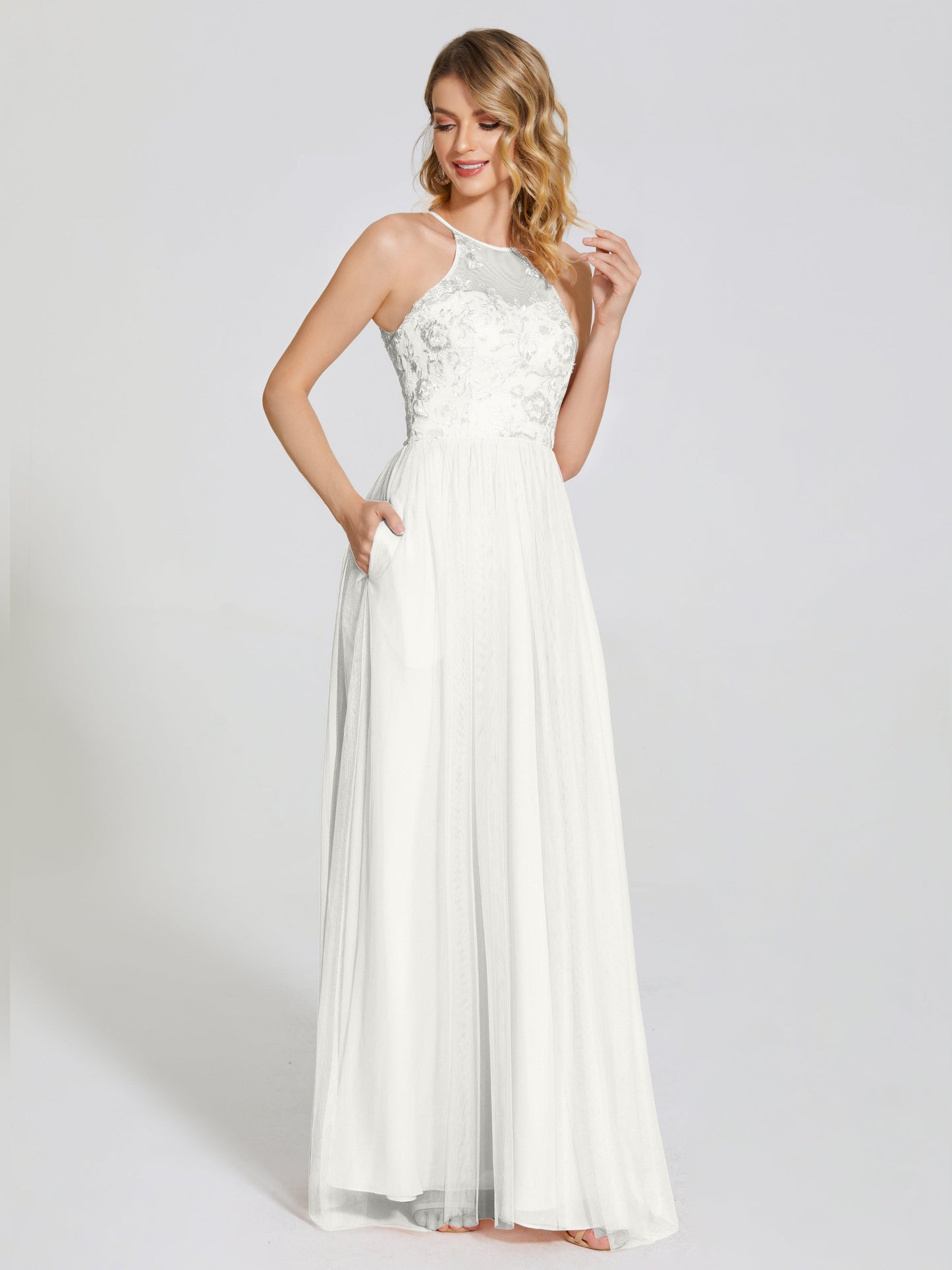 Destiny Lace Halter Tulle Bridesmaid Dress