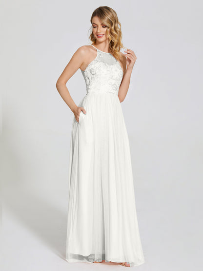 Destiny Lace Halter Tulle Bridesmaid Dress