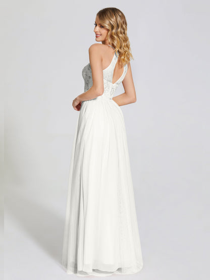 Destiny Lace Halter Tulle Bridesmaid Dress