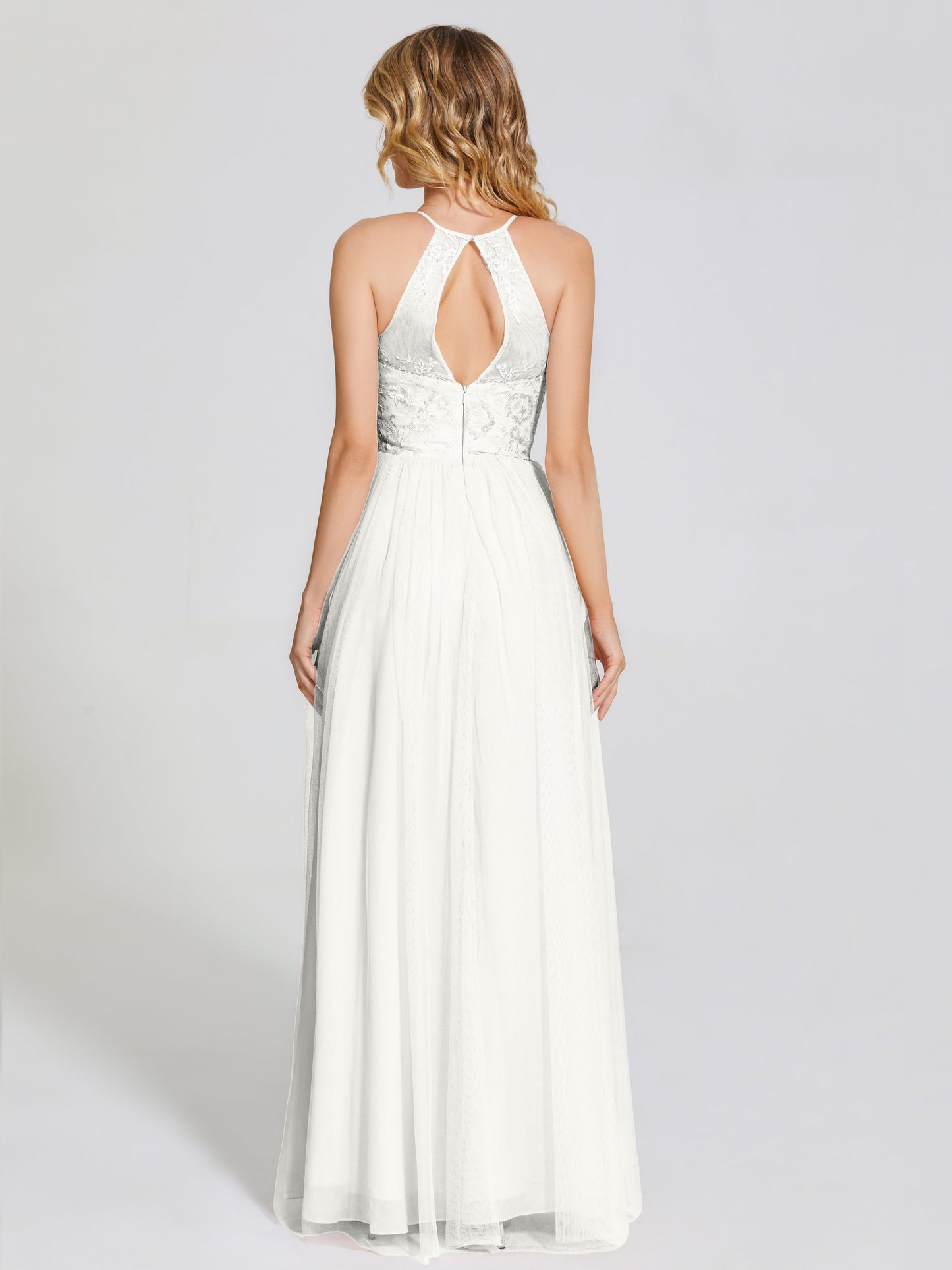 Destiny Lace Halter Tulle Bridesmaid Dress