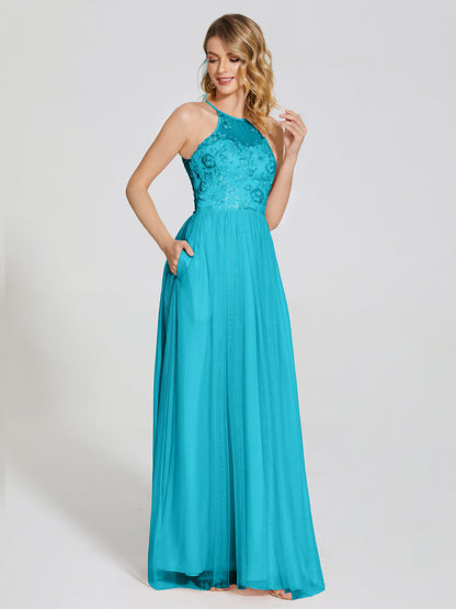 Destiny Lace Halter Tulle Bridesmaid Dress