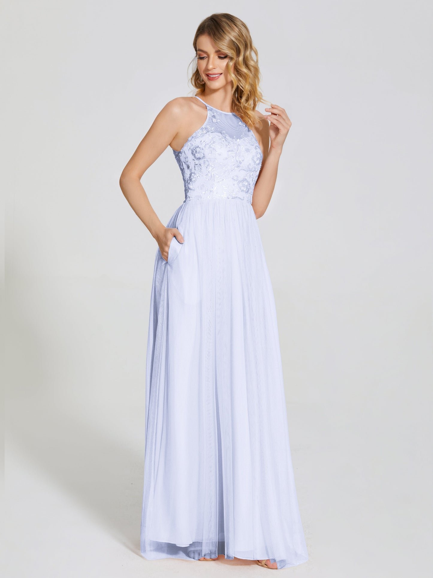 Destiny Lace Halter Tulle Bridesmaid Dress