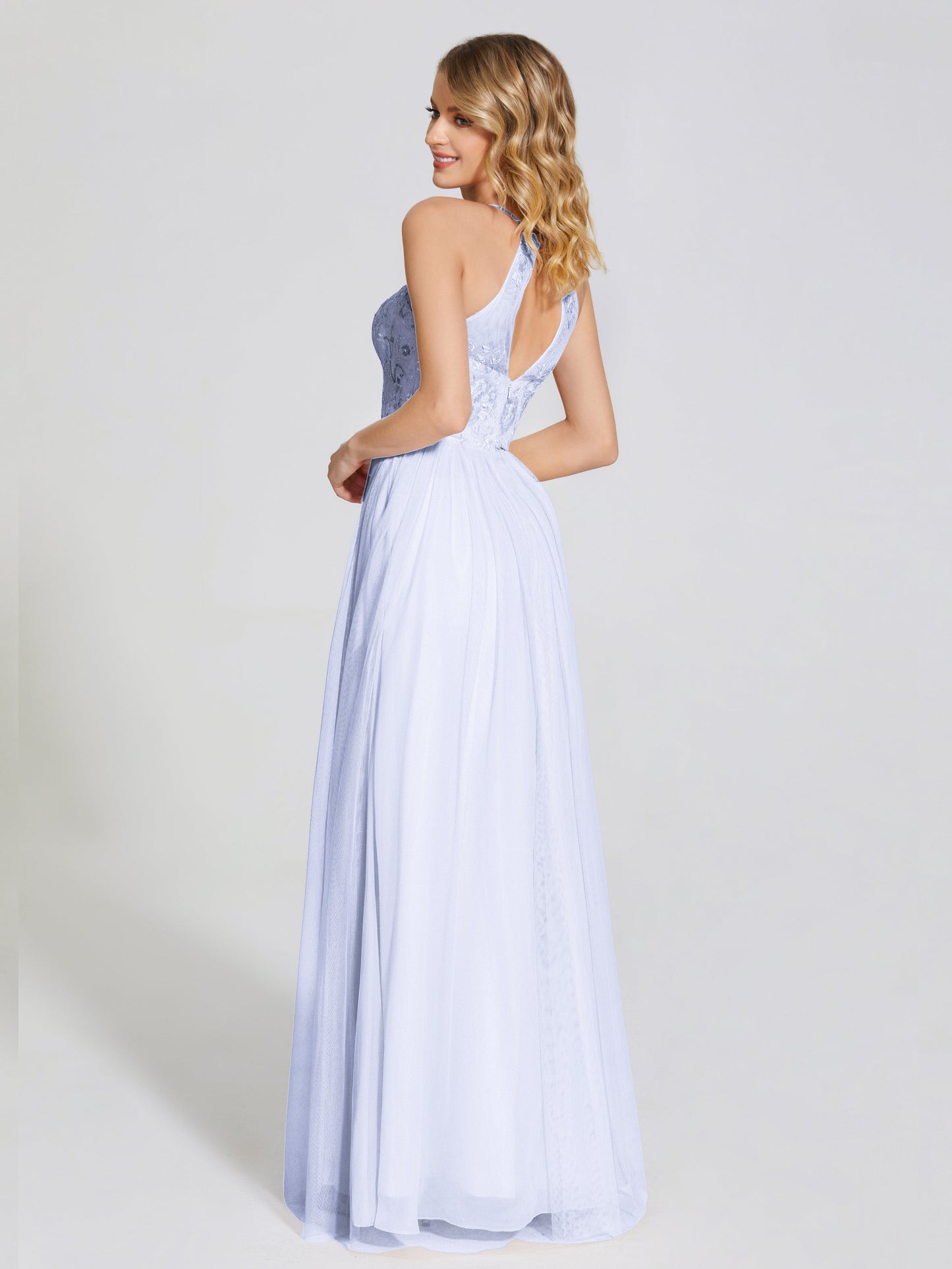 Destiny Lace Halter Tulle Bridesmaid Dress