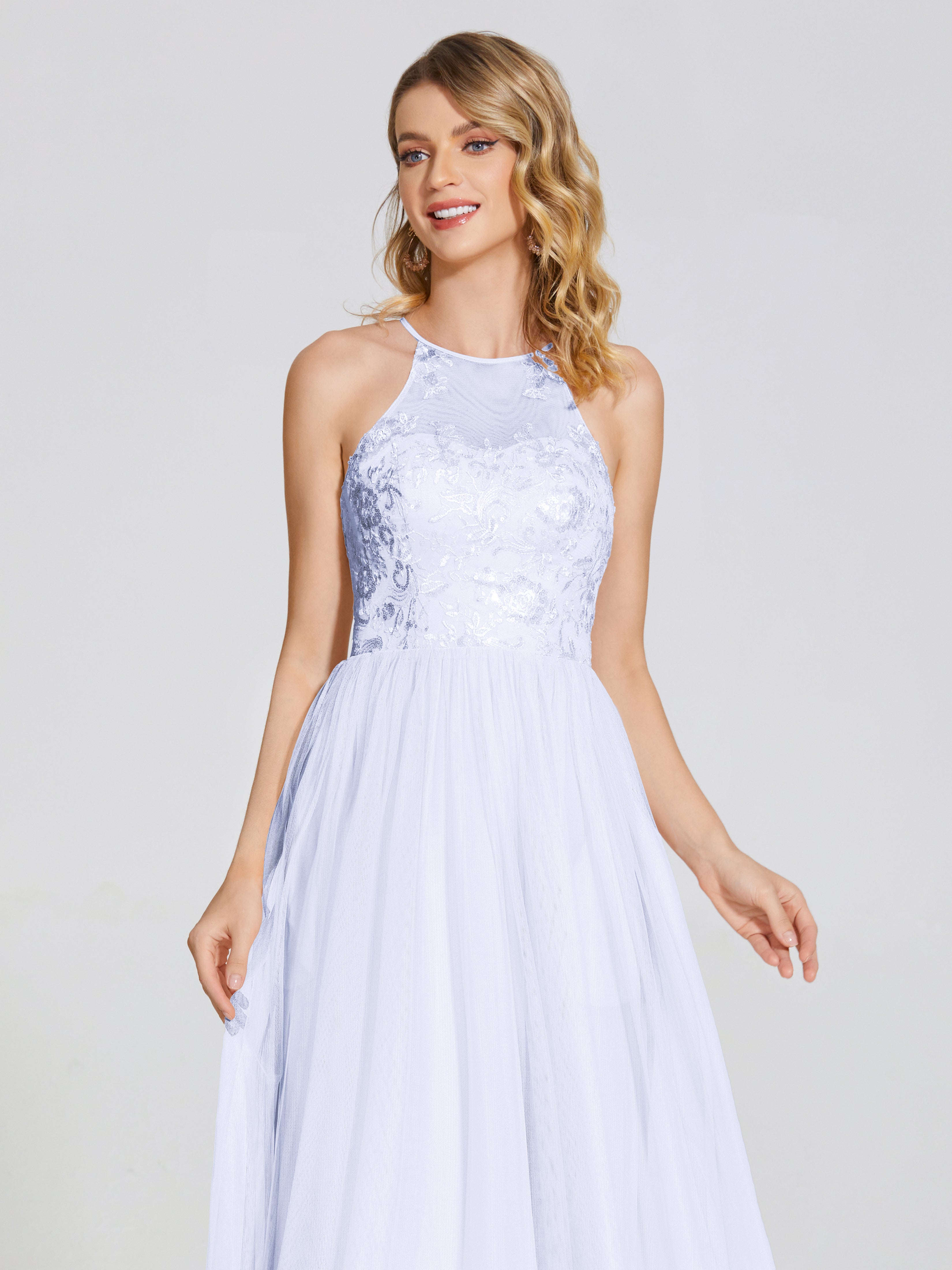 Destiny Lace Halter Tulle Bridesmaid Dress