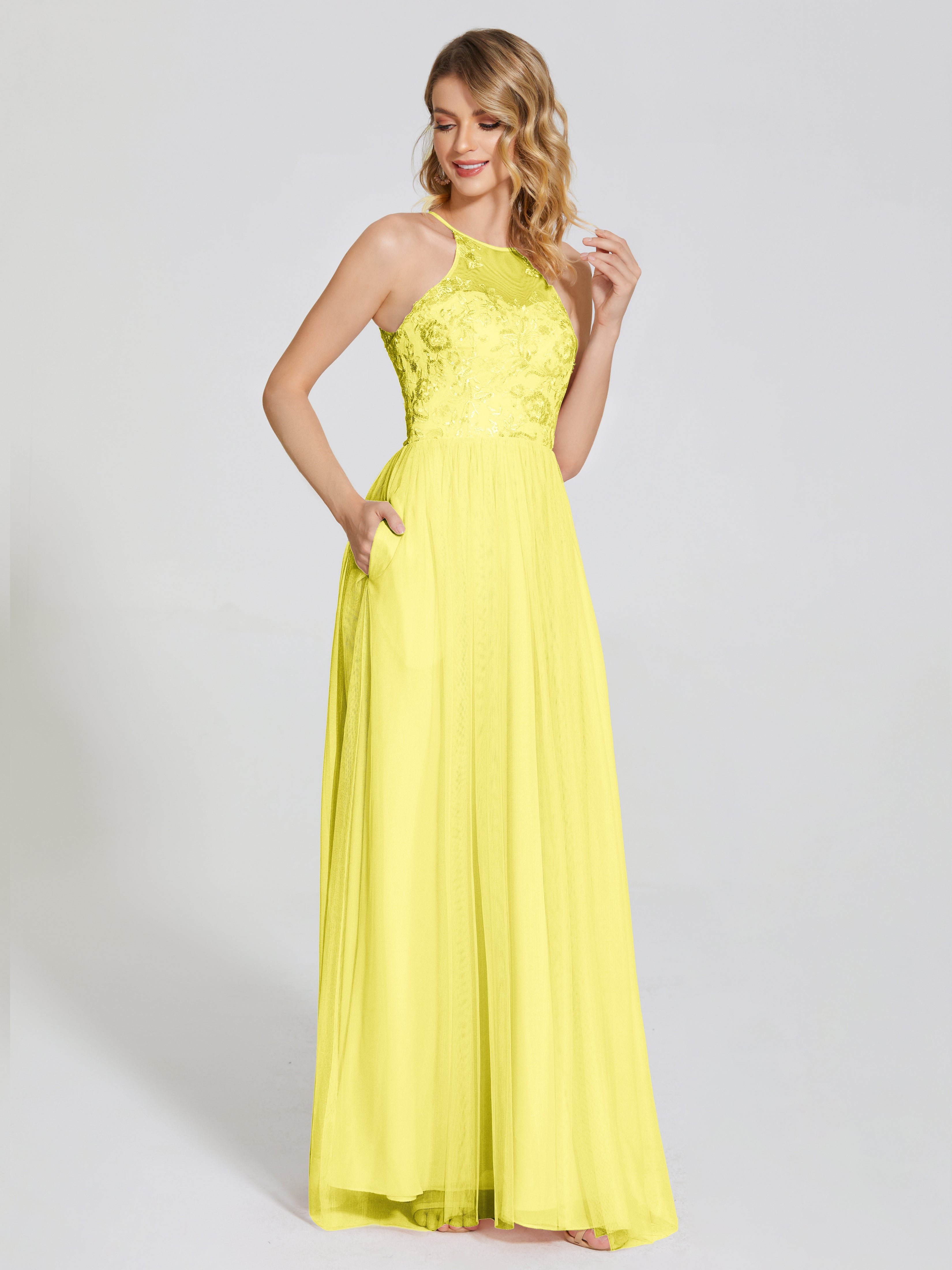 Destiny Lace Halter Tulle Bridesmaid Dress