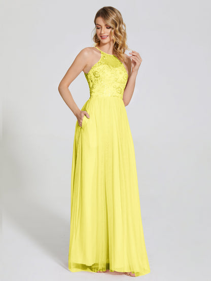 Destiny Lace Halter Tulle Bridesmaid Dress
