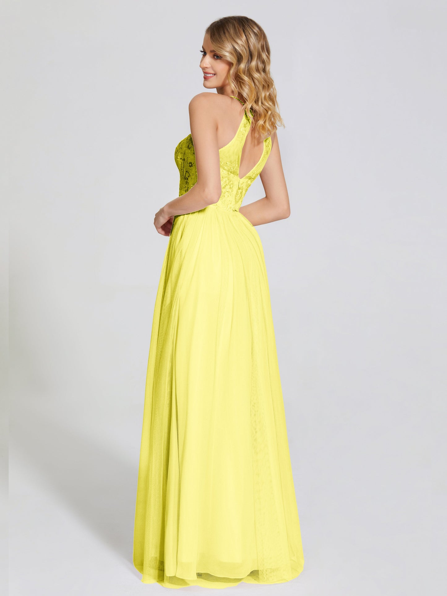 Destiny Lace Halter Tulle Bridesmaid Dress