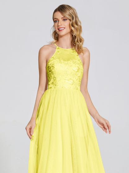 Destiny Lace Halter Tulle Bridesmaid Dress