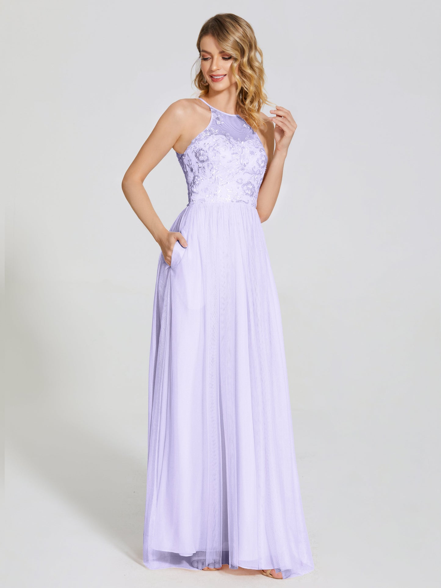 Destiny Lace Halter Tulle Bridesmaid Dress