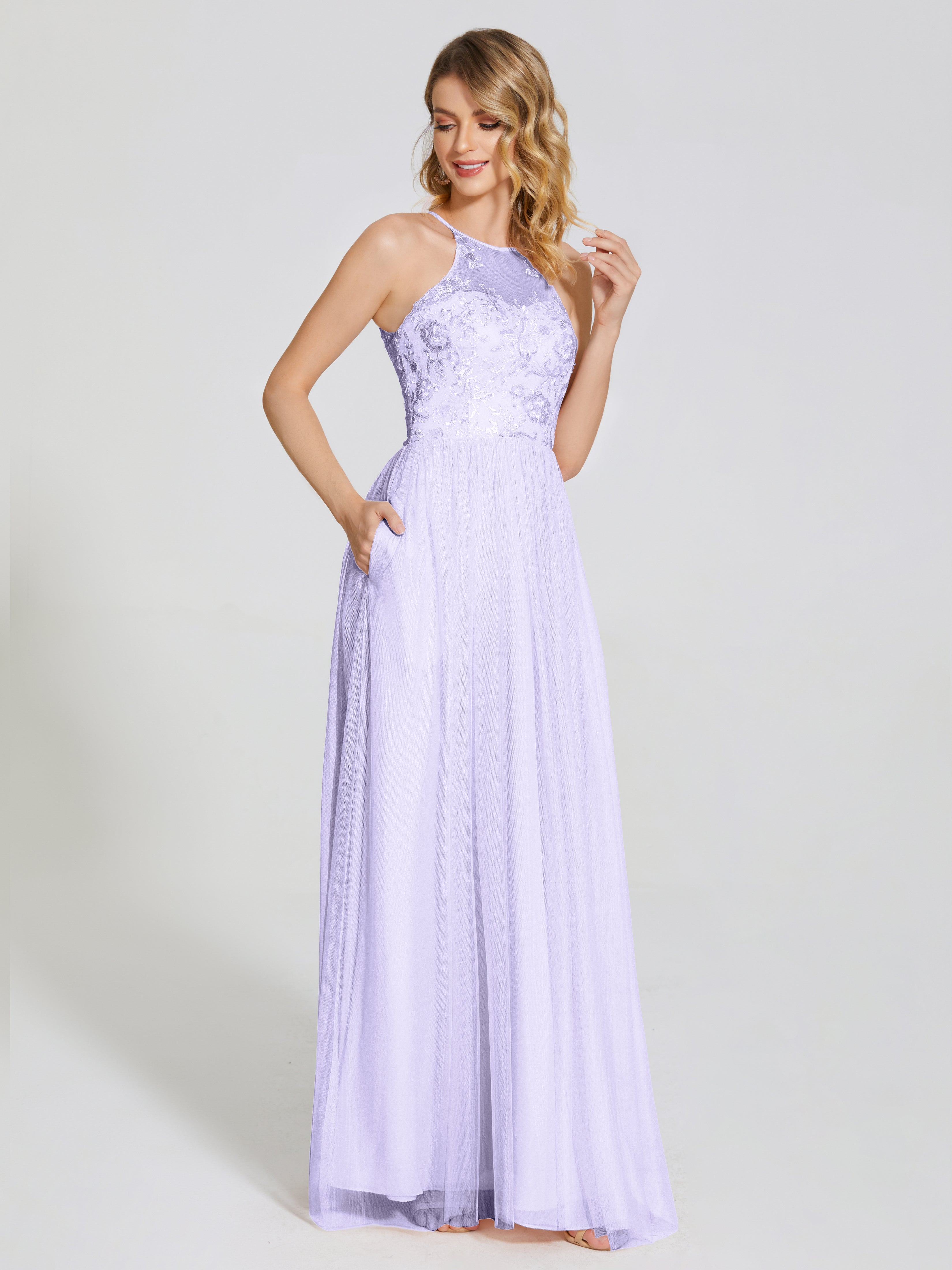 Destiny Lace Halter Tulle Bridesmaid Dress