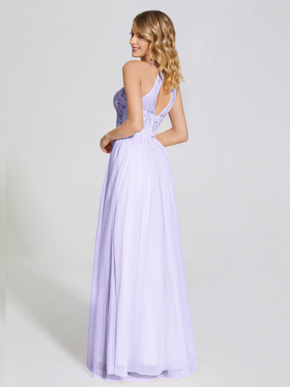 Destiny Lace Halter Tulle Bridesmaid Dress