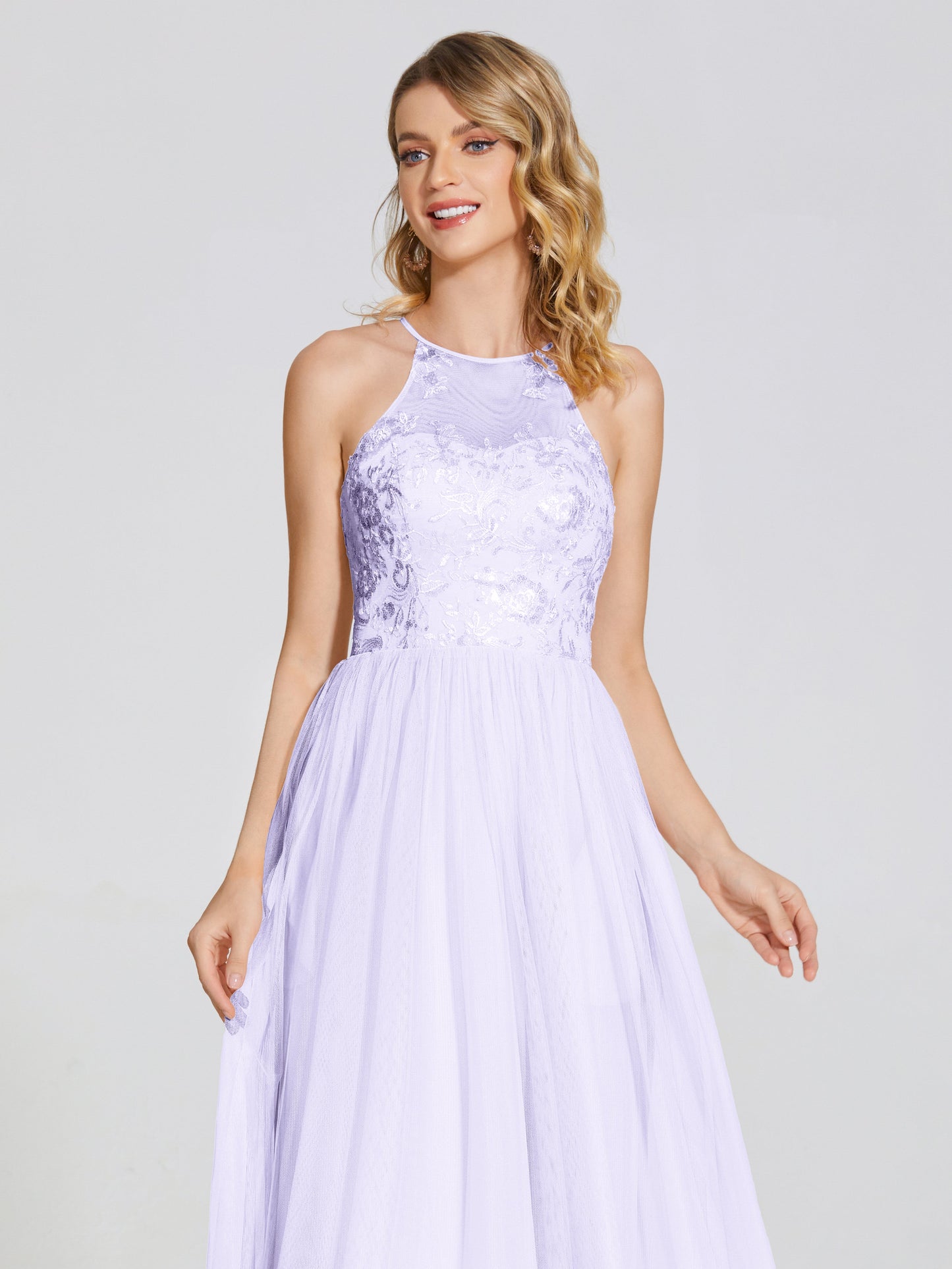 Destiny Lace Halter Tulle Bridesmaid Dress