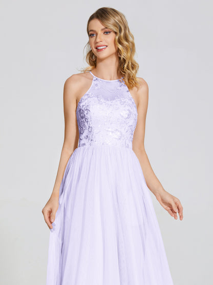 Destiny Lace Halter Tulle Bridesmaid Dress