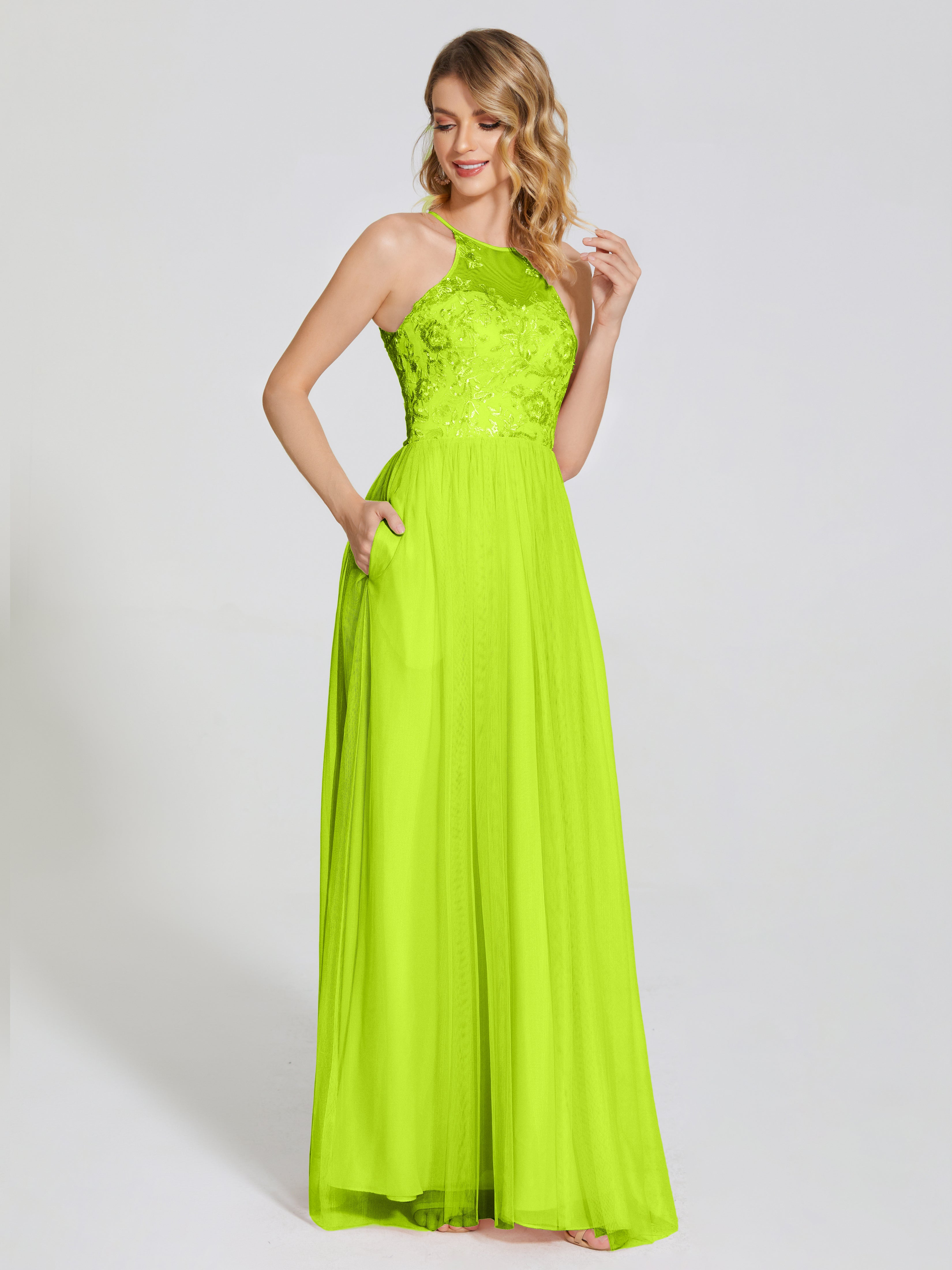 Destiny Lace Halter Tulle Bridesmaid Dress