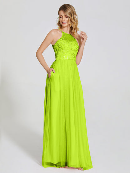 Destiny Lace Halter Tulle Bridesmaid Dress