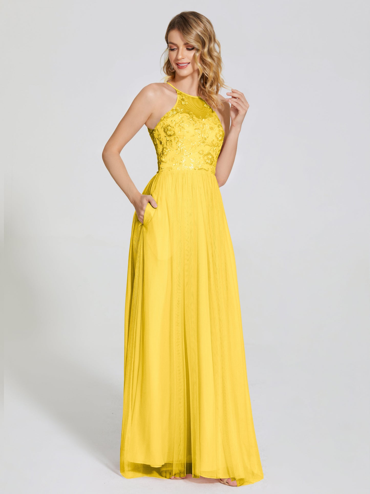 Destiny Lace Halter Tulle Bridesmaid Dress