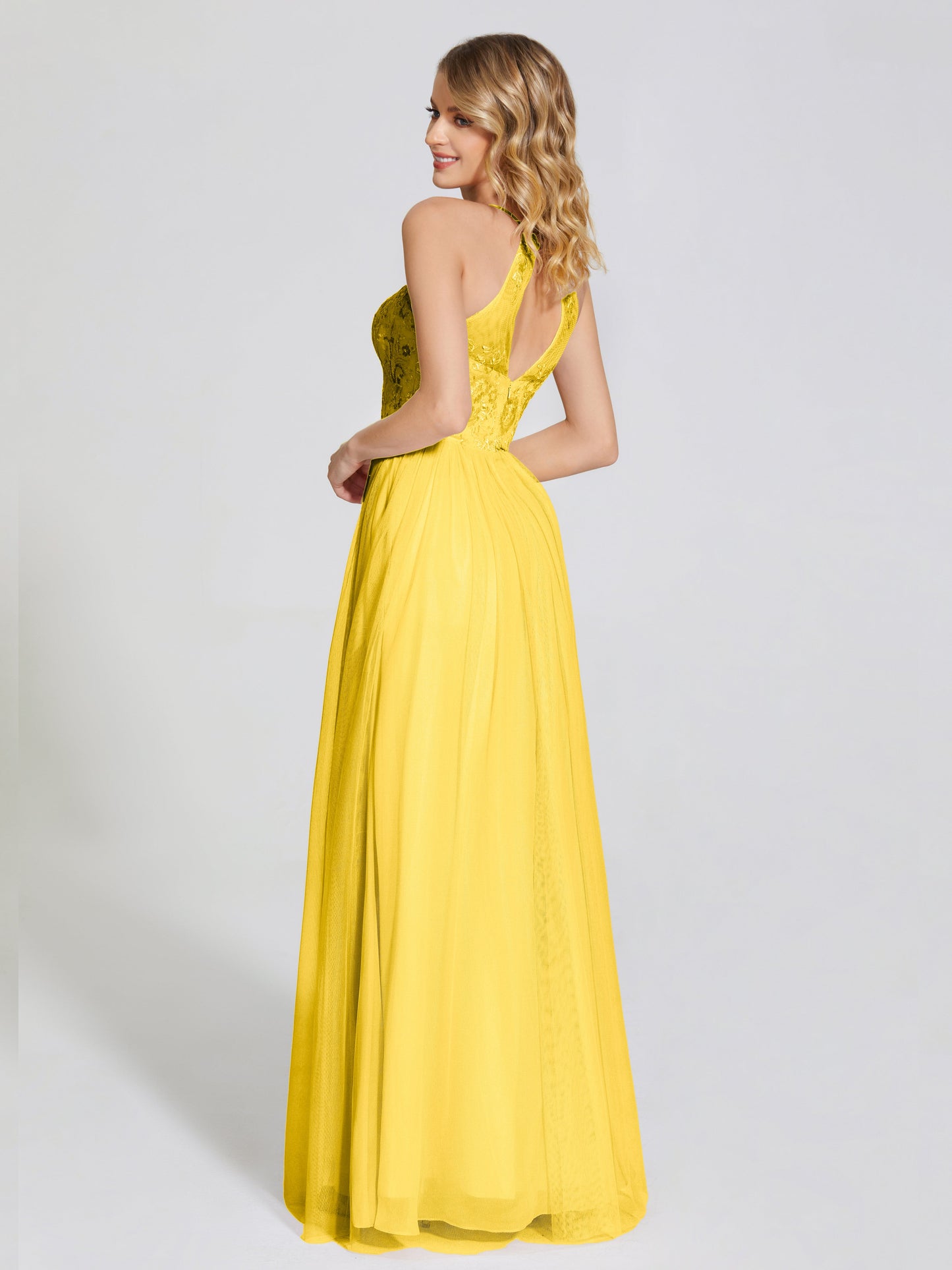 Destiny Lace Halter Tulle Bridesmaid Dress