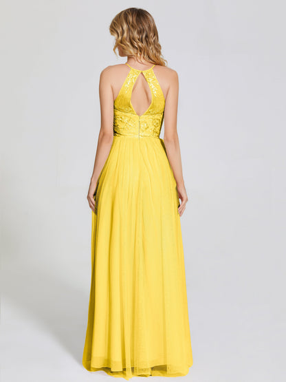 Destiny Lace Halter Tulle Bridesmaid Dress