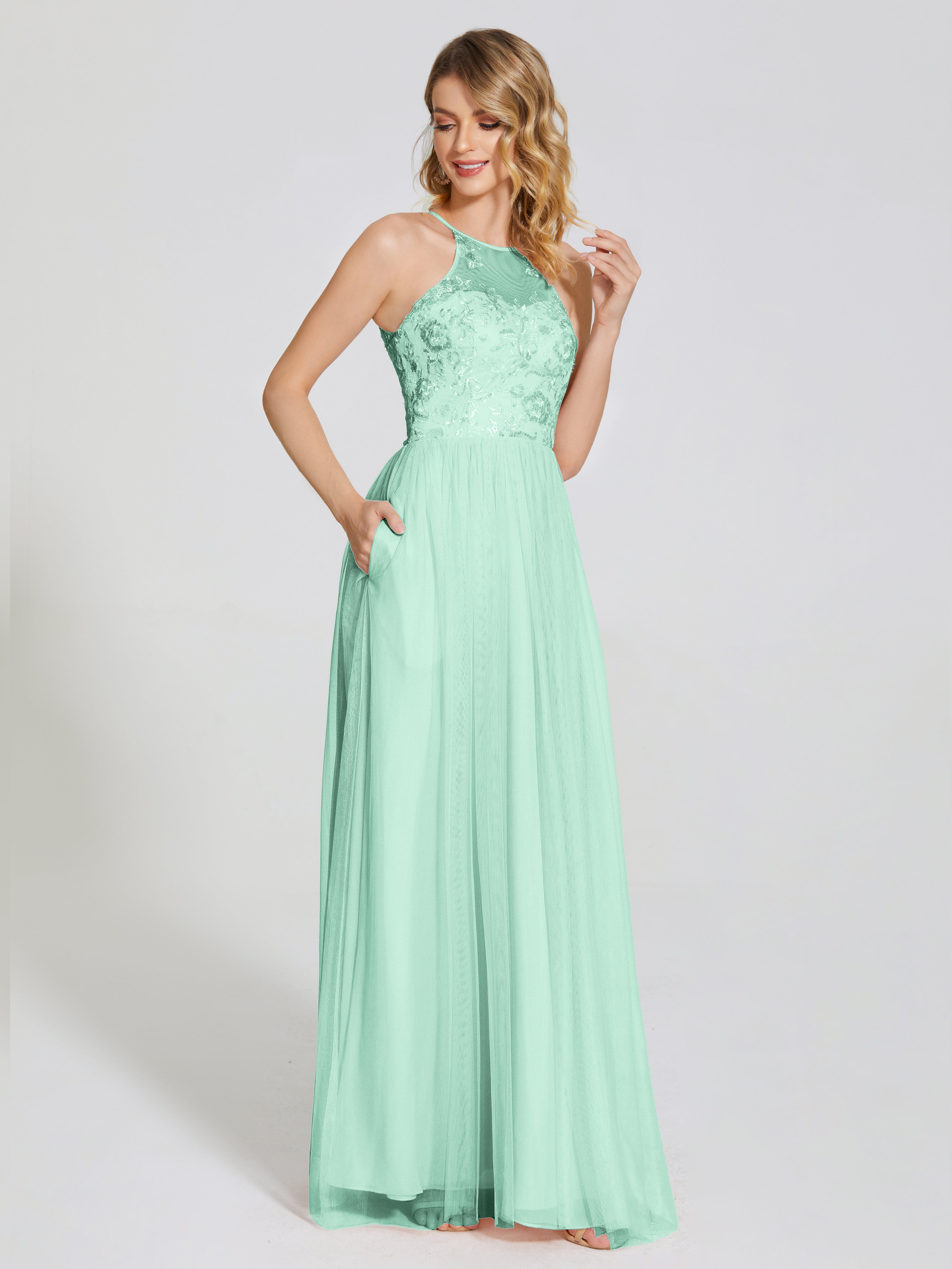 Destiny Lace Halter Tulle Bridesmaid Dress