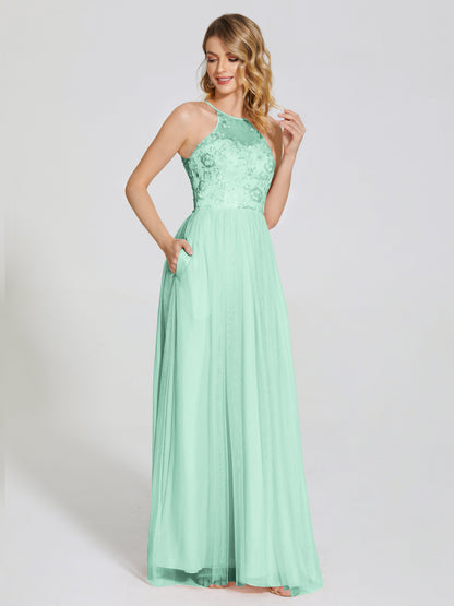 Destiny Lace Halter Tulle Bridesmaid Dress