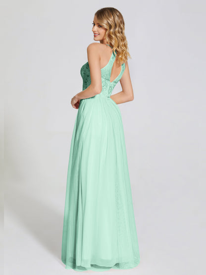 Destiny Lace Halter Tulle Bridesmaid Dress
