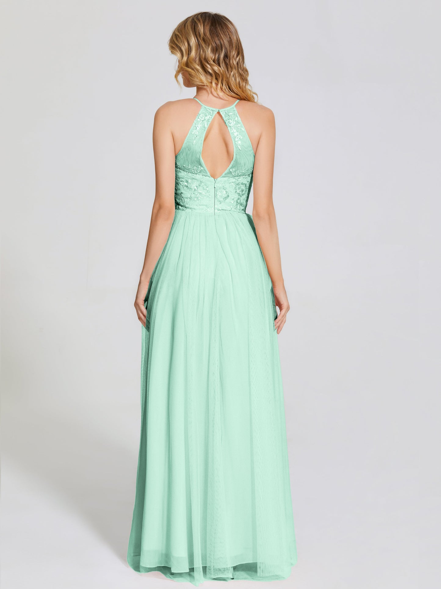 Destiny Lace Halter Tulle Bridesmaid Dress