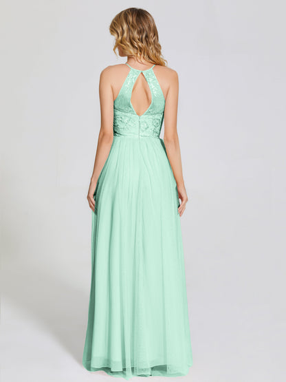 Destiny Lace Halter Tulle Bridesmaid Dress