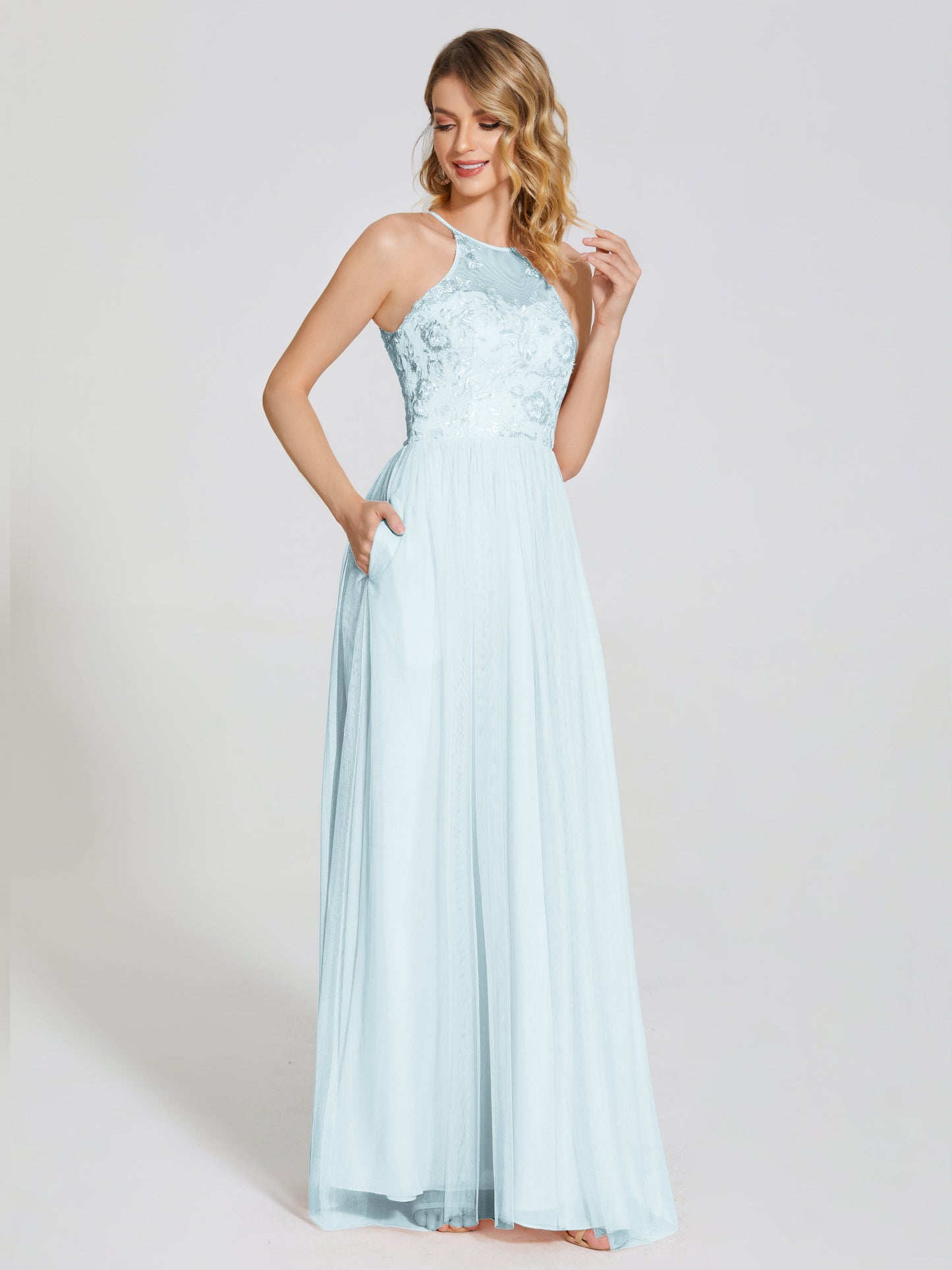 Destiny Lace Halter Tulle Bridesmaid Dress