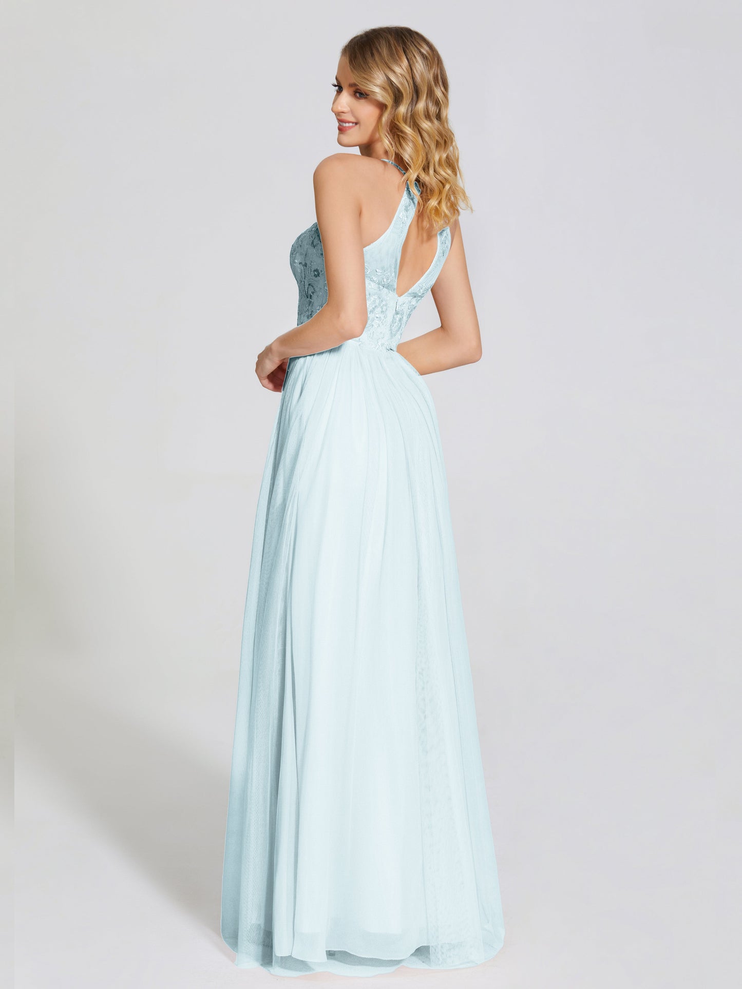 Destiny Lace Halter Tulle Bridesmaid Dress