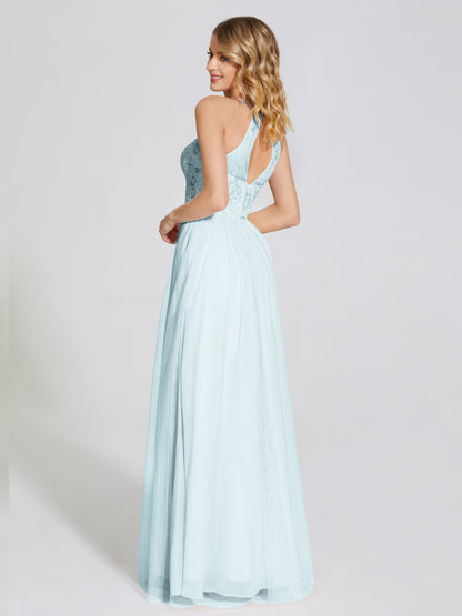 Destiny Lace Halter Tulle Bridesmaid Dress