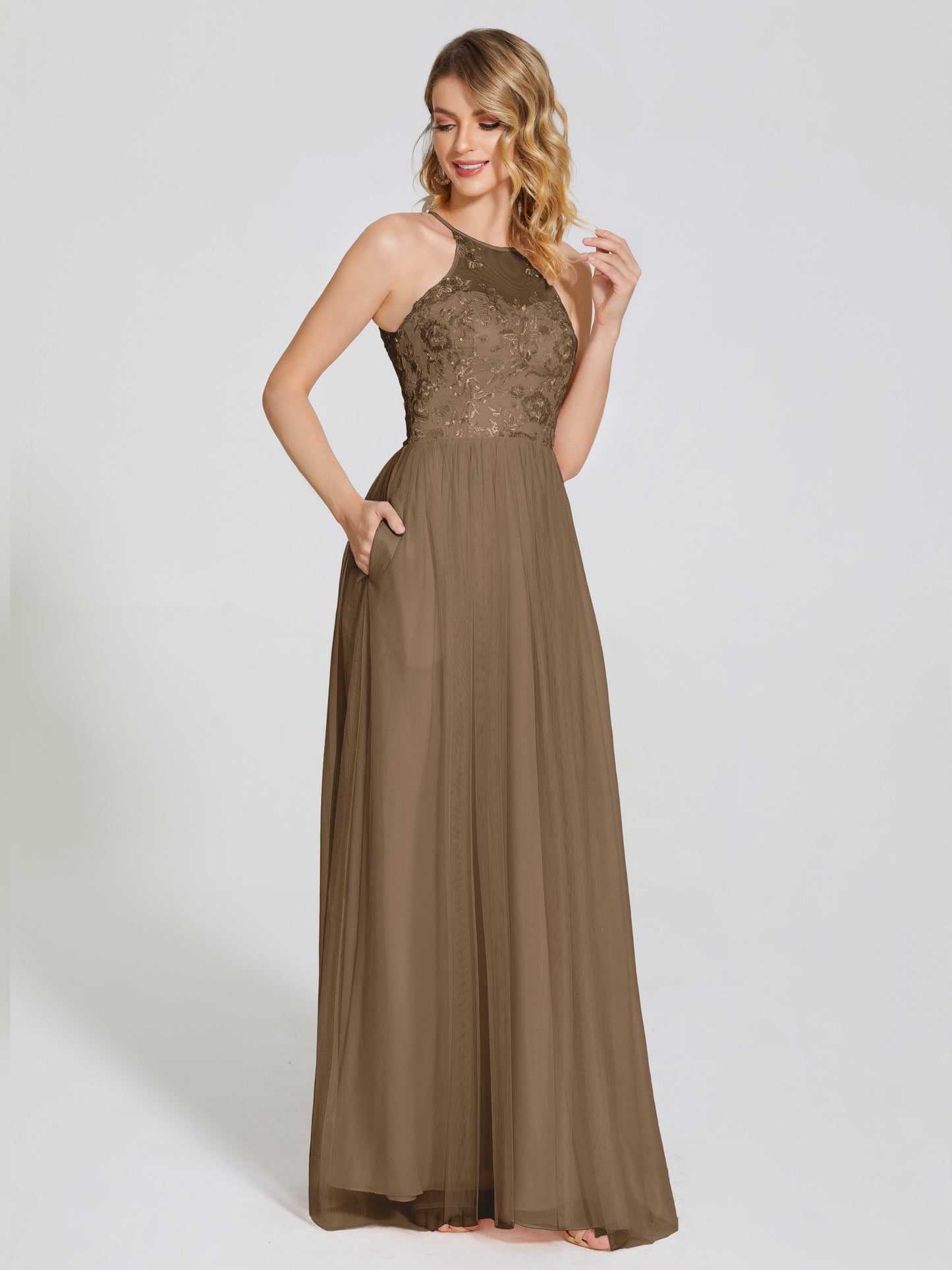 Destiny Lace Halter Tulle Bridesmaid Dress