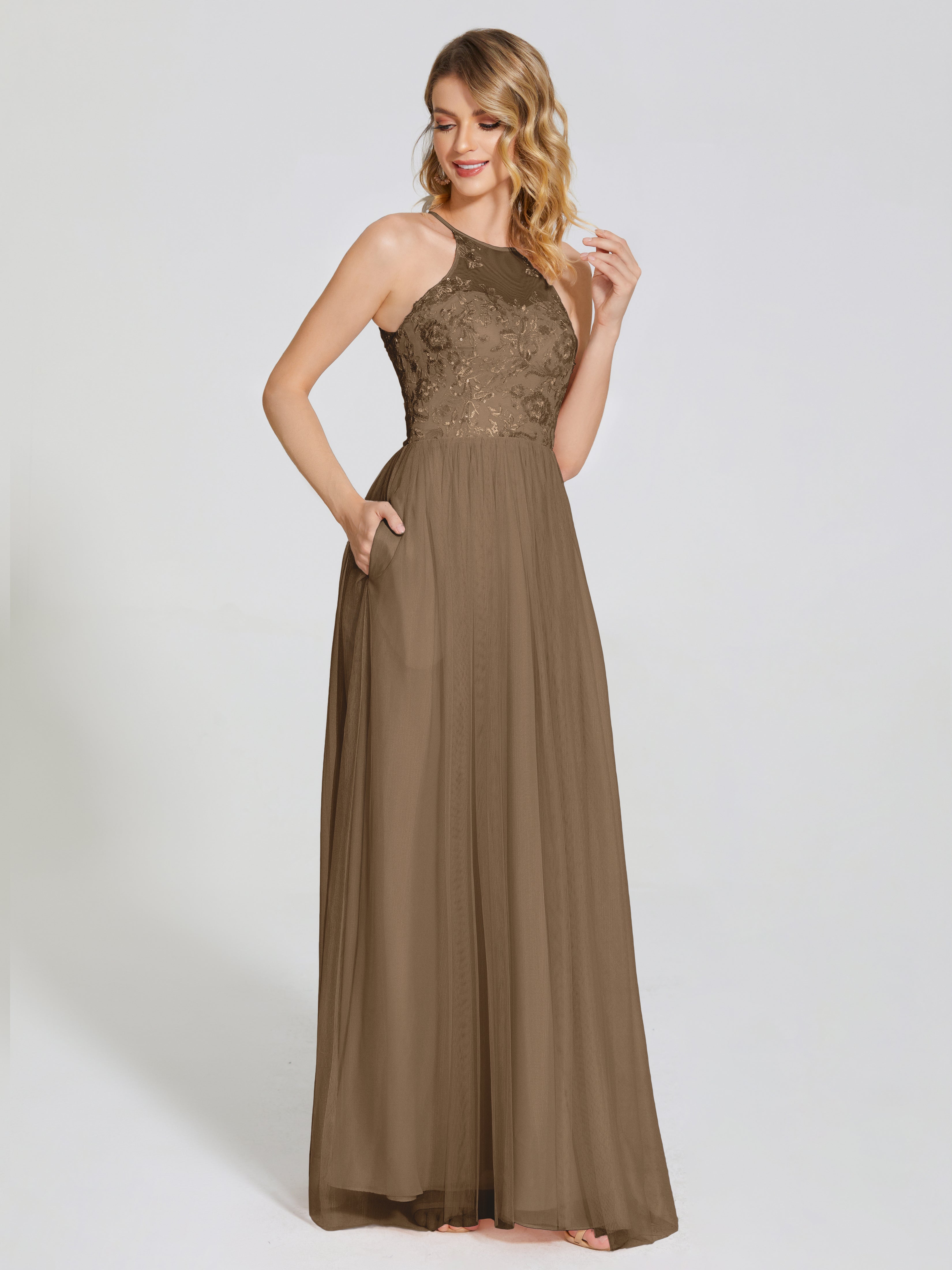 Destiny Lace Halter Tulle Bridesmaid Dress