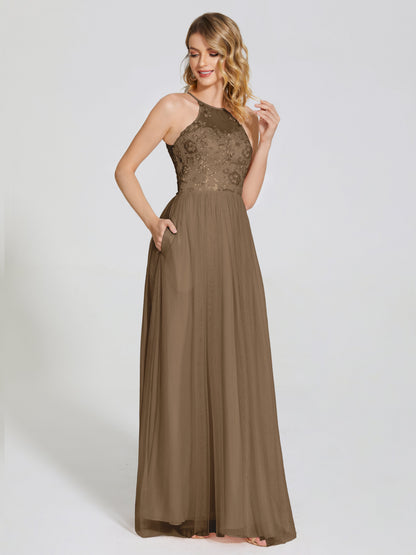 Destiny Lace Halter Tulle Bridesmaid Dress