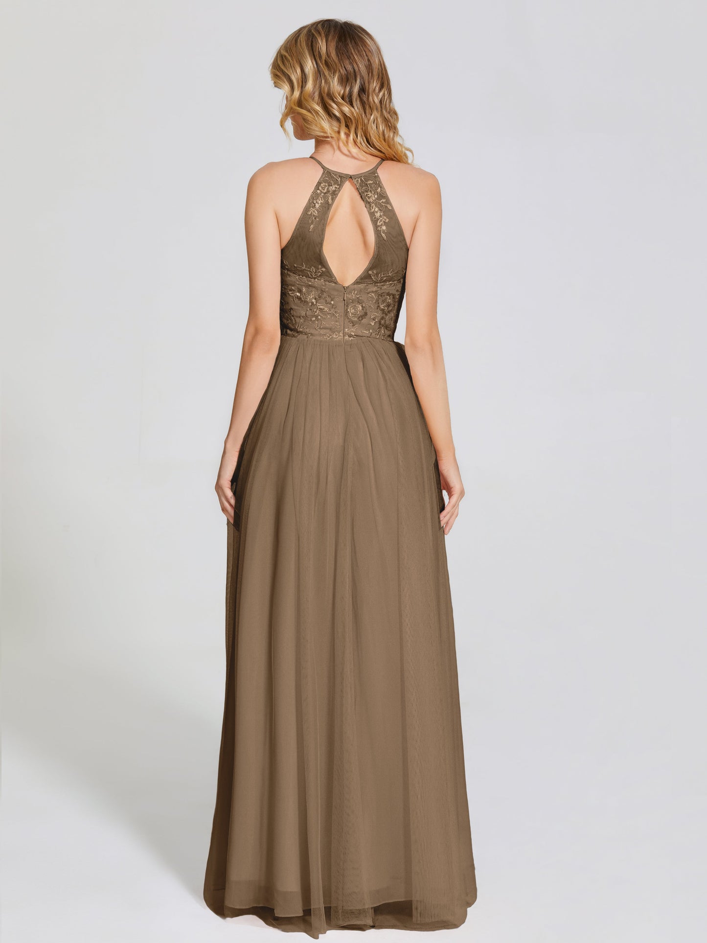 Destiny Lace Halter Tulle Bridesmaid Dress