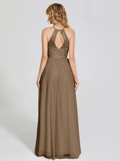Destiny Lace Halter Tulle Bridesmaid Dress