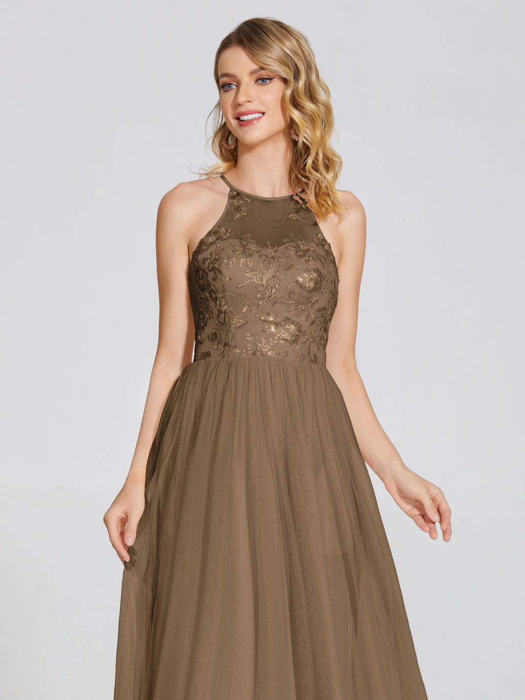Destiny Lace Halter Tulle Bridesmaid Dress