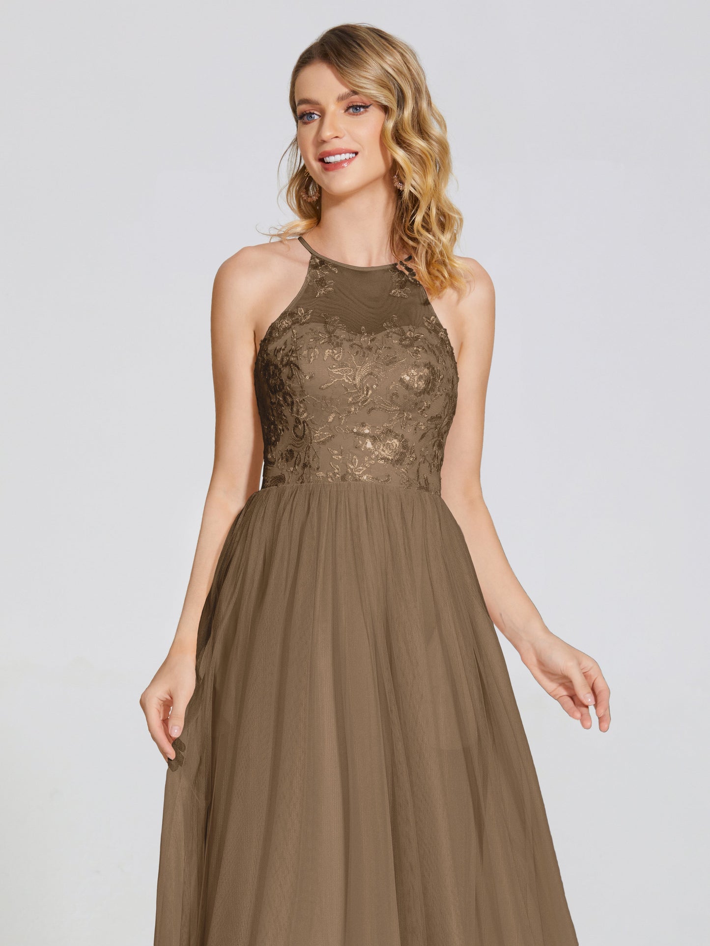 Destiny Lace Halter Tulle Bridesmaid Dress