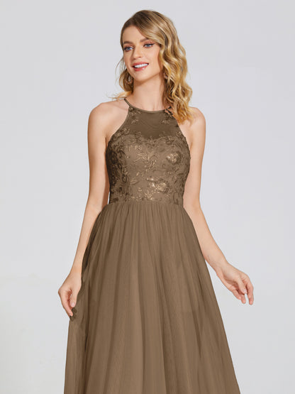 Destiny Lace Halter Tulle Bridesmaid Dress