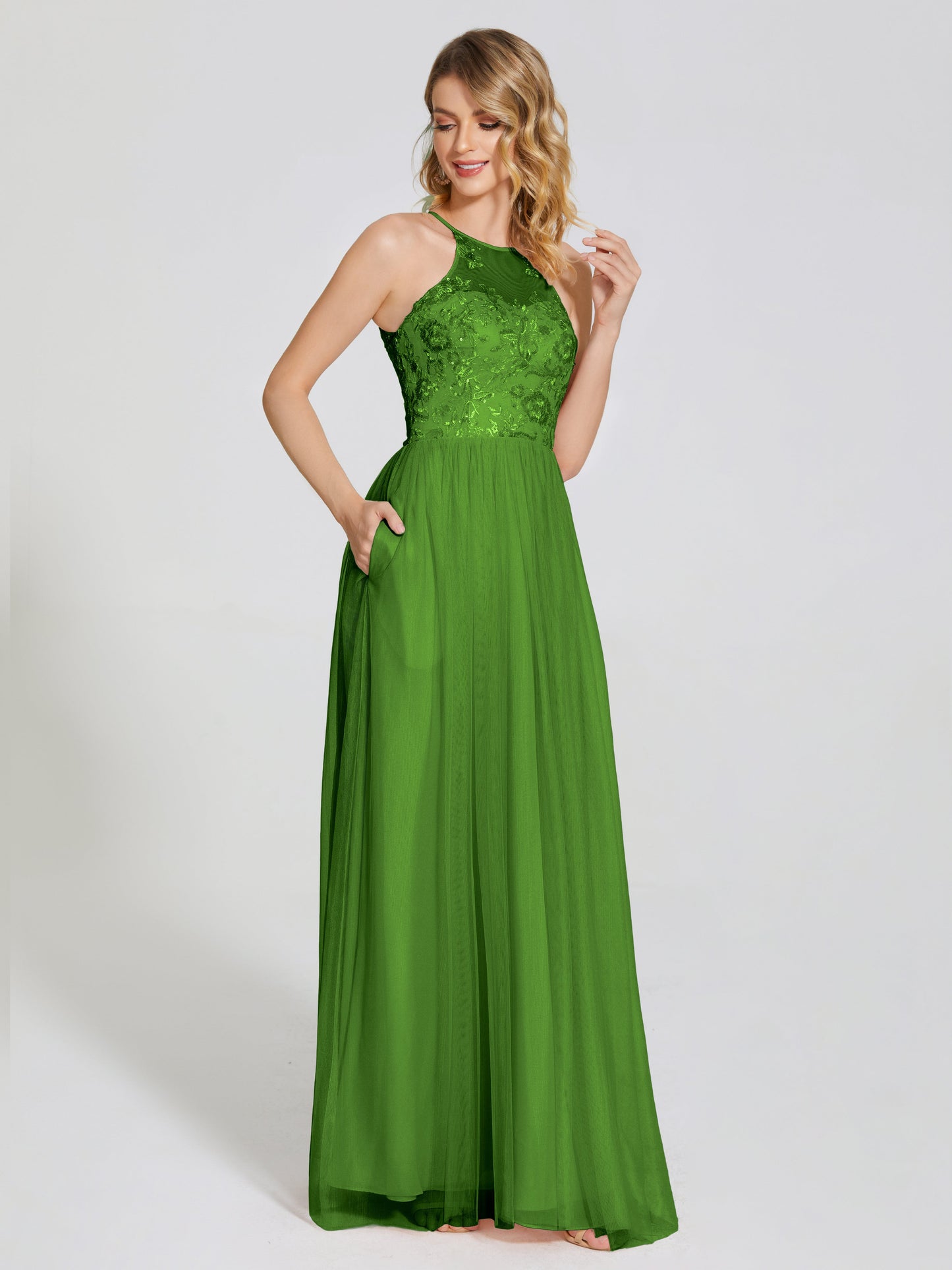 Destiny Lace Halter Tulle Bridesmaid Dress