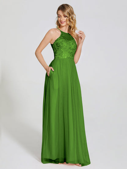 Destiny Lace Halter Tulle Bridesmaid Dress
