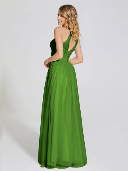Destiny Lace Halter Tulle Bridesmaid Dress