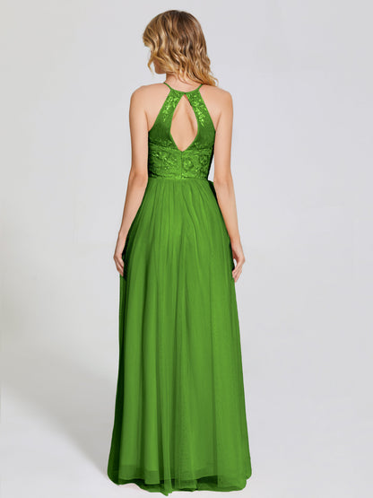 Destiny Lace Halter Tulle Bridesmaid Dress