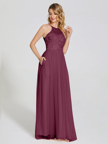 Destiny Lace Halter Tulle Bridesmaid Dress