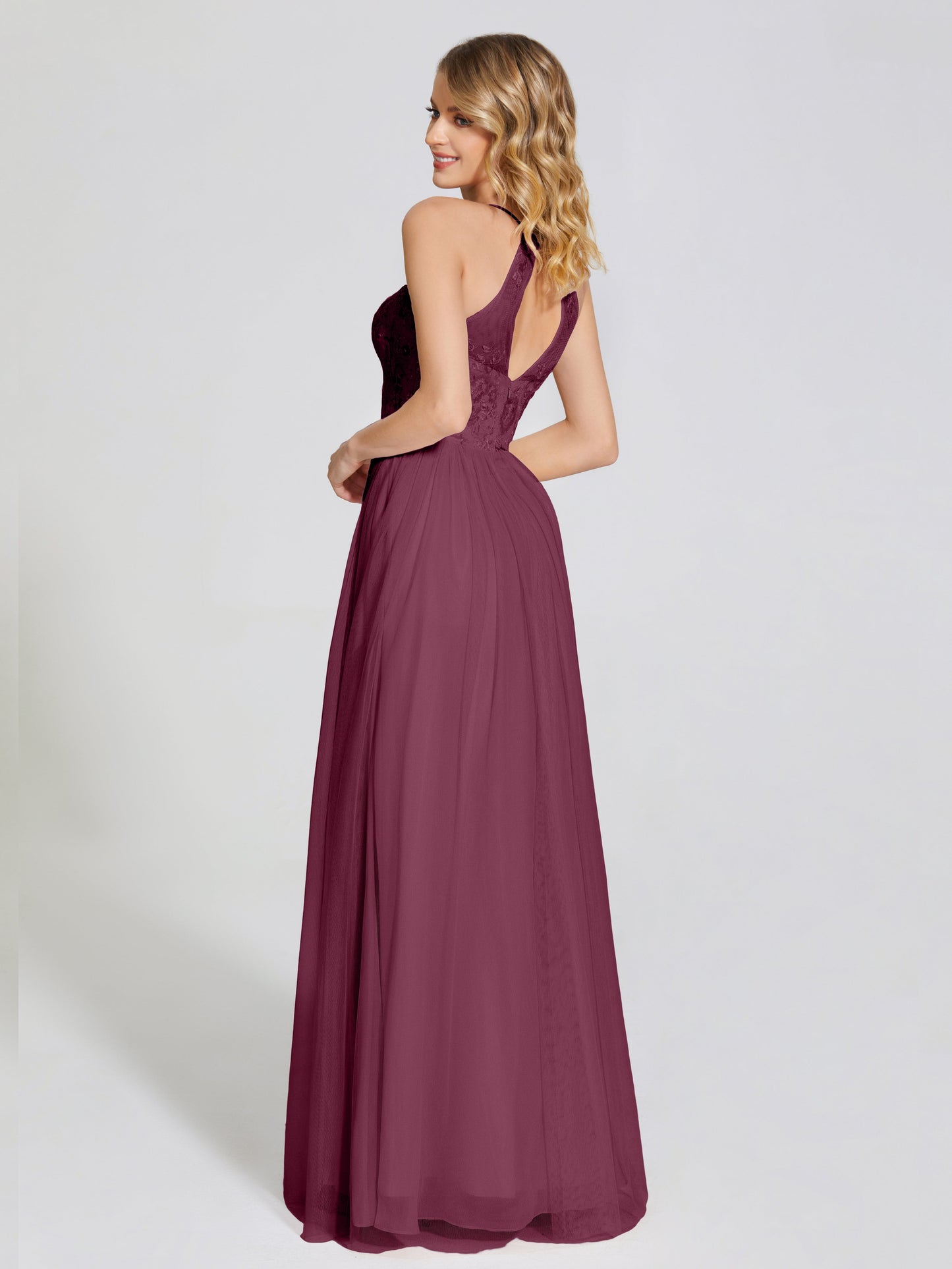 Destiny Lace Halter Tulle Bridesmaid Dress