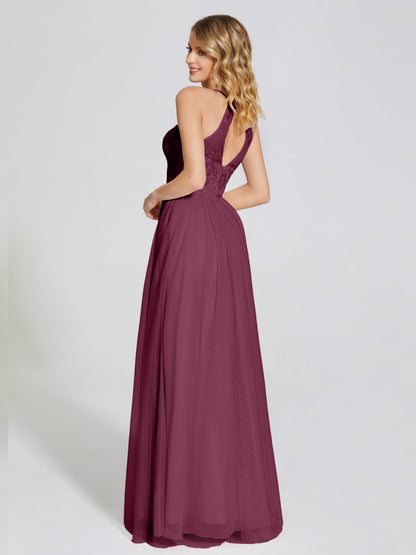 Destiny Lace Halter Tulle Bridesmaid Dress