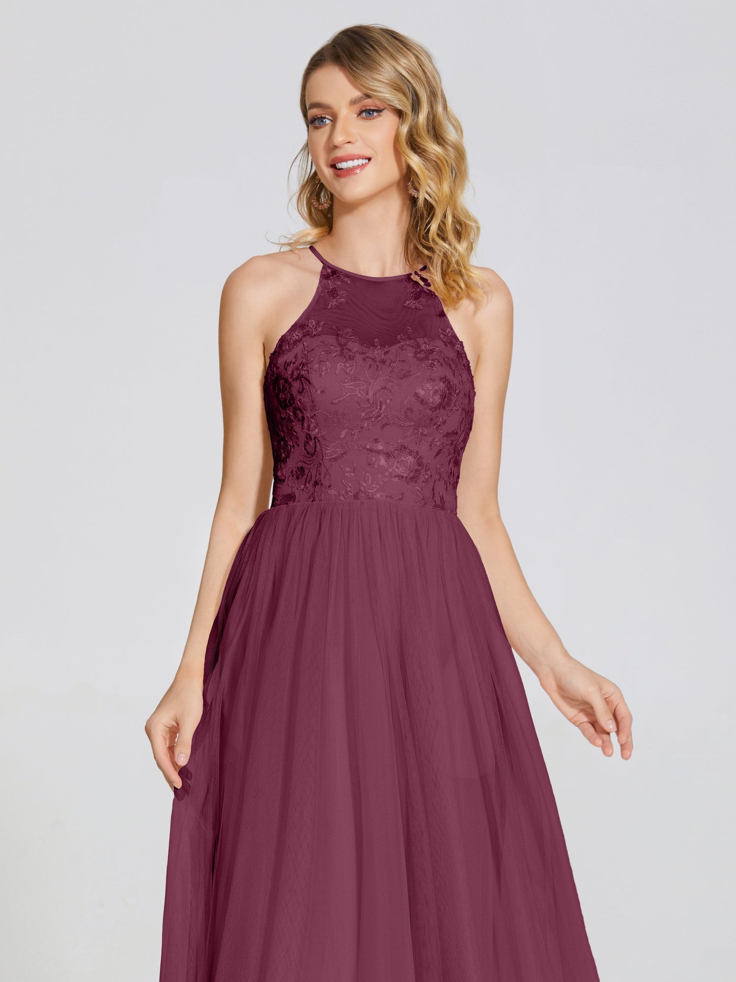 Destiny Lace Halter Tulle Bridesmaid Dress