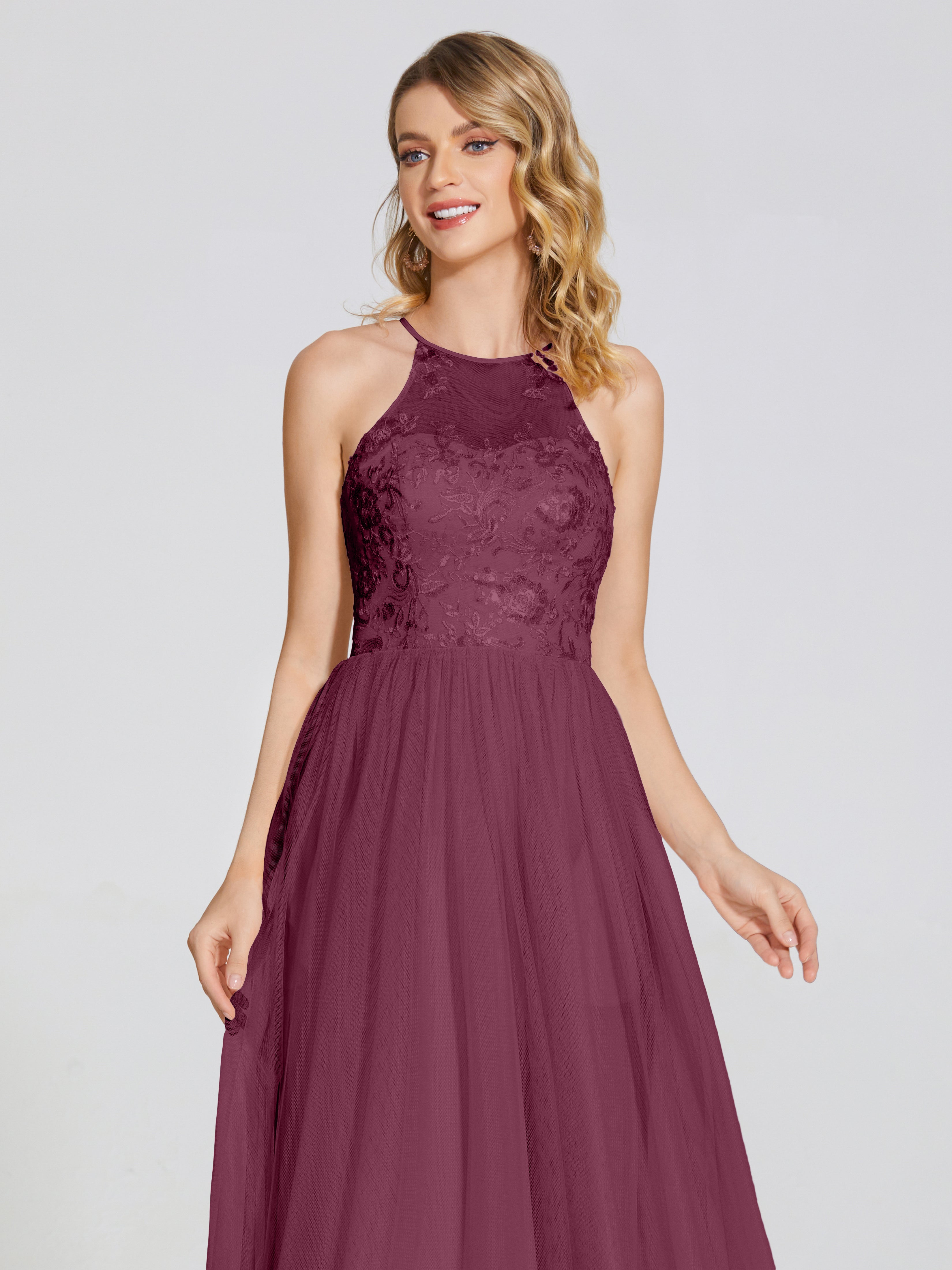 Destiny Lace Halter Tulle Bridesmaid Dress