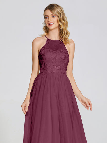 Destiny Lace Halter Tulle Bridesmaid Dress