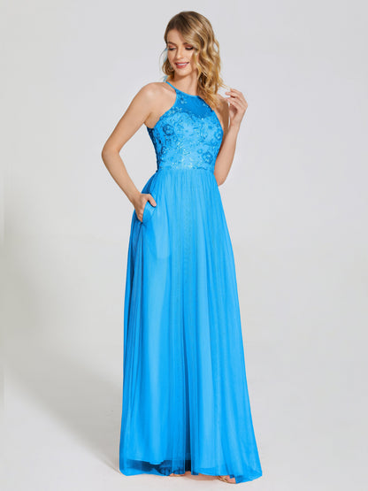 Destiny Lace Halter Tulle Bridesmaid Dress